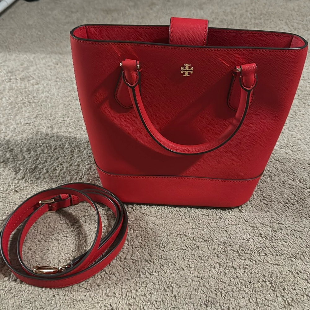 Tory Burch red bucket tote